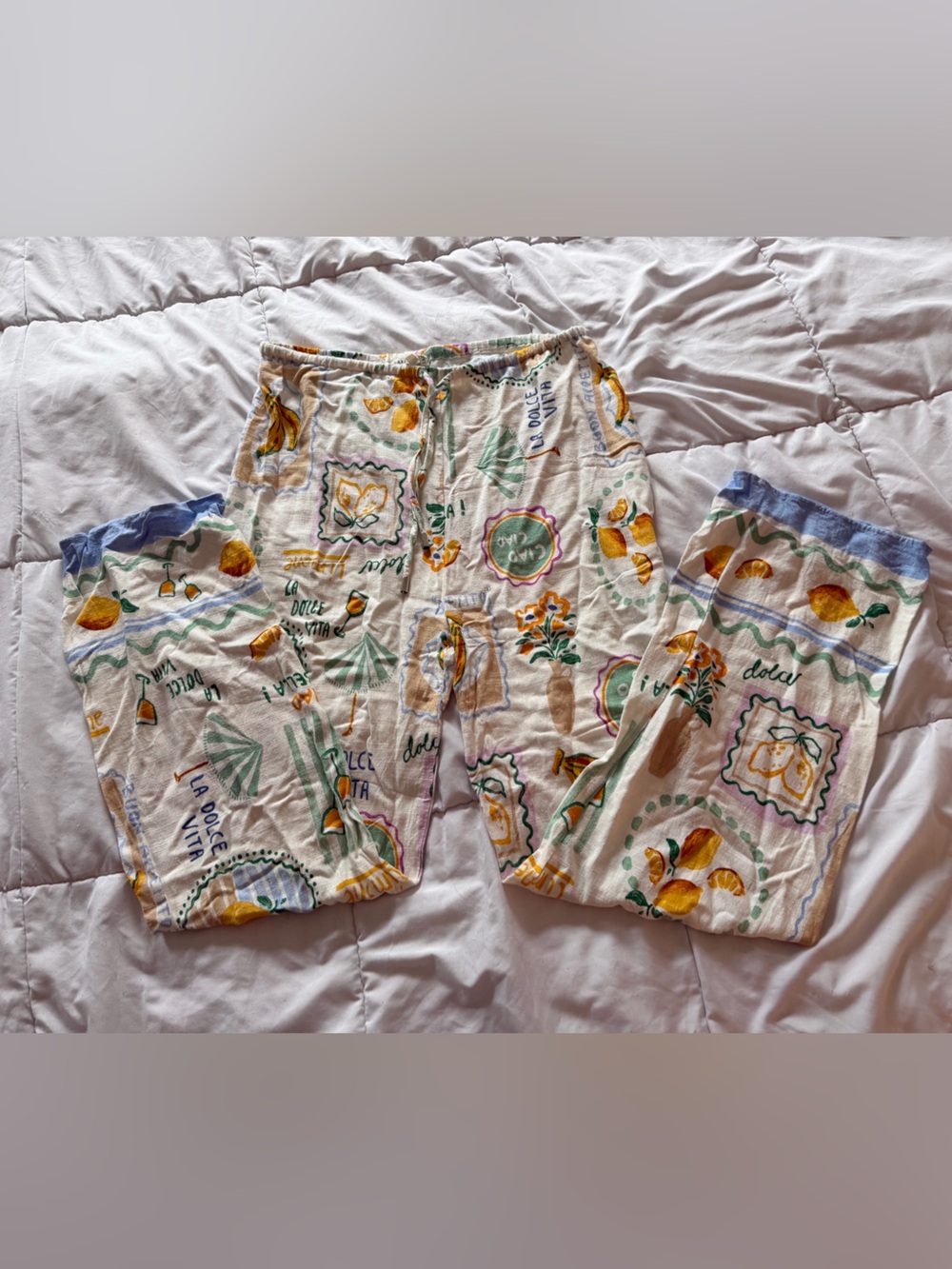 Wide Leg Women's Pajama Pants in Cream Citrus Print